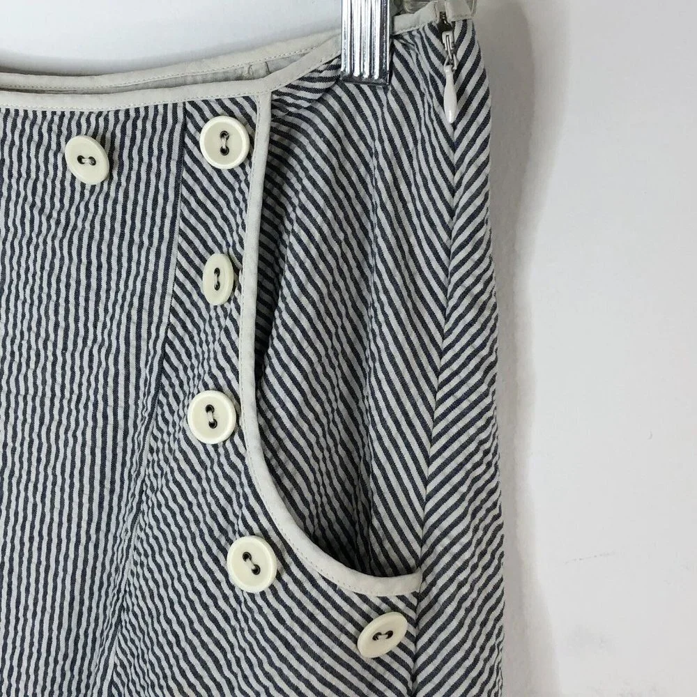 Anthropologie Viola Womens Skirt Size 0 Gray White Seersucker Striped Pockets - Picture 3 of 12